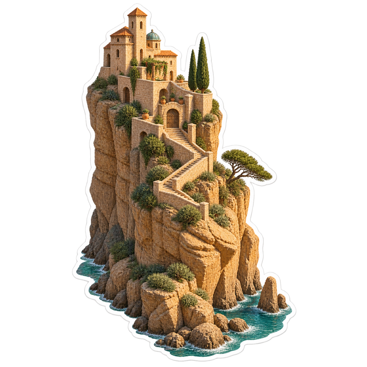 Sandstone Cliff Citadel Cypress Stair Vinyl Sticker Decal