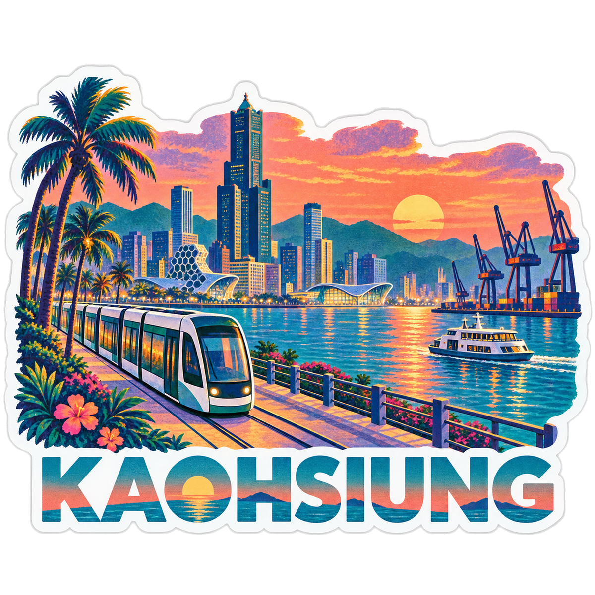 Kaohsiung Harbor Lrt Coral Sunset Vinyl Sticker Decal