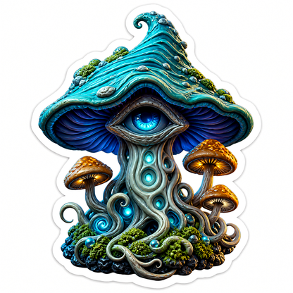 Blue Mushroom with Eye and Curling Tentacles Vinyl Sticker Decal