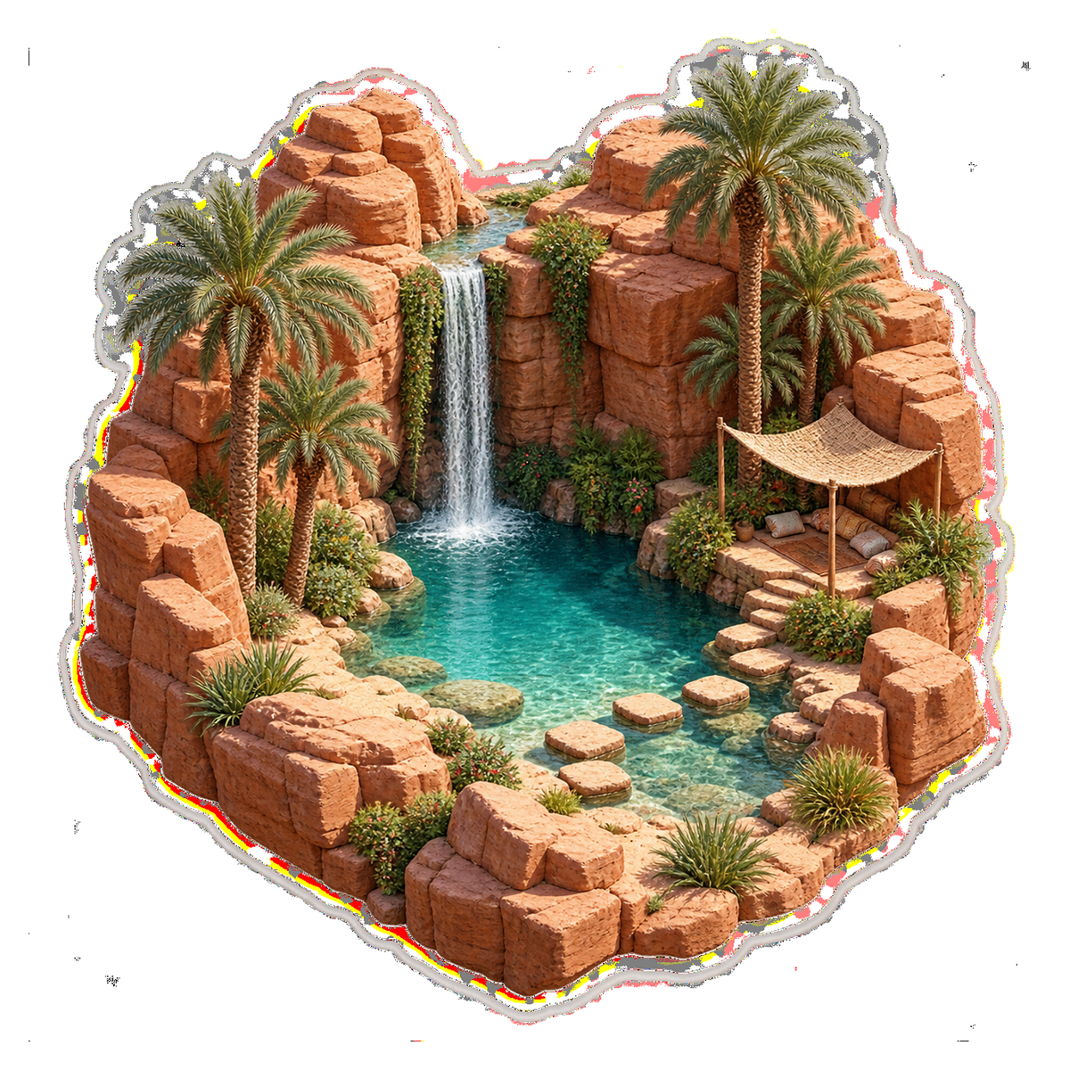 Desert Canyon Oasis Waterfall Canopy Vinyl Sticker Decal