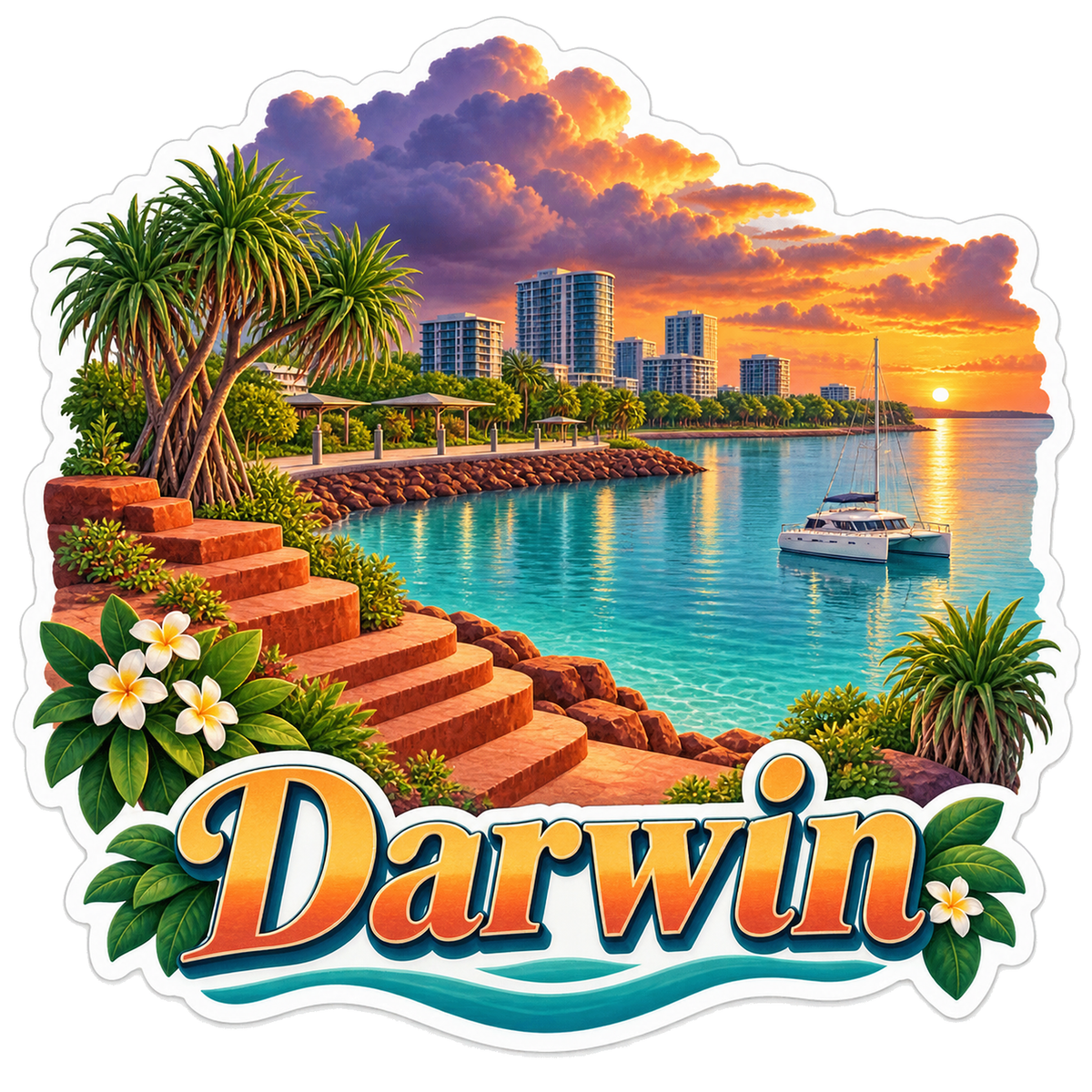 Darwin Tropical Waterfront Monsoon Sunset Vinyl Sticker Decal
