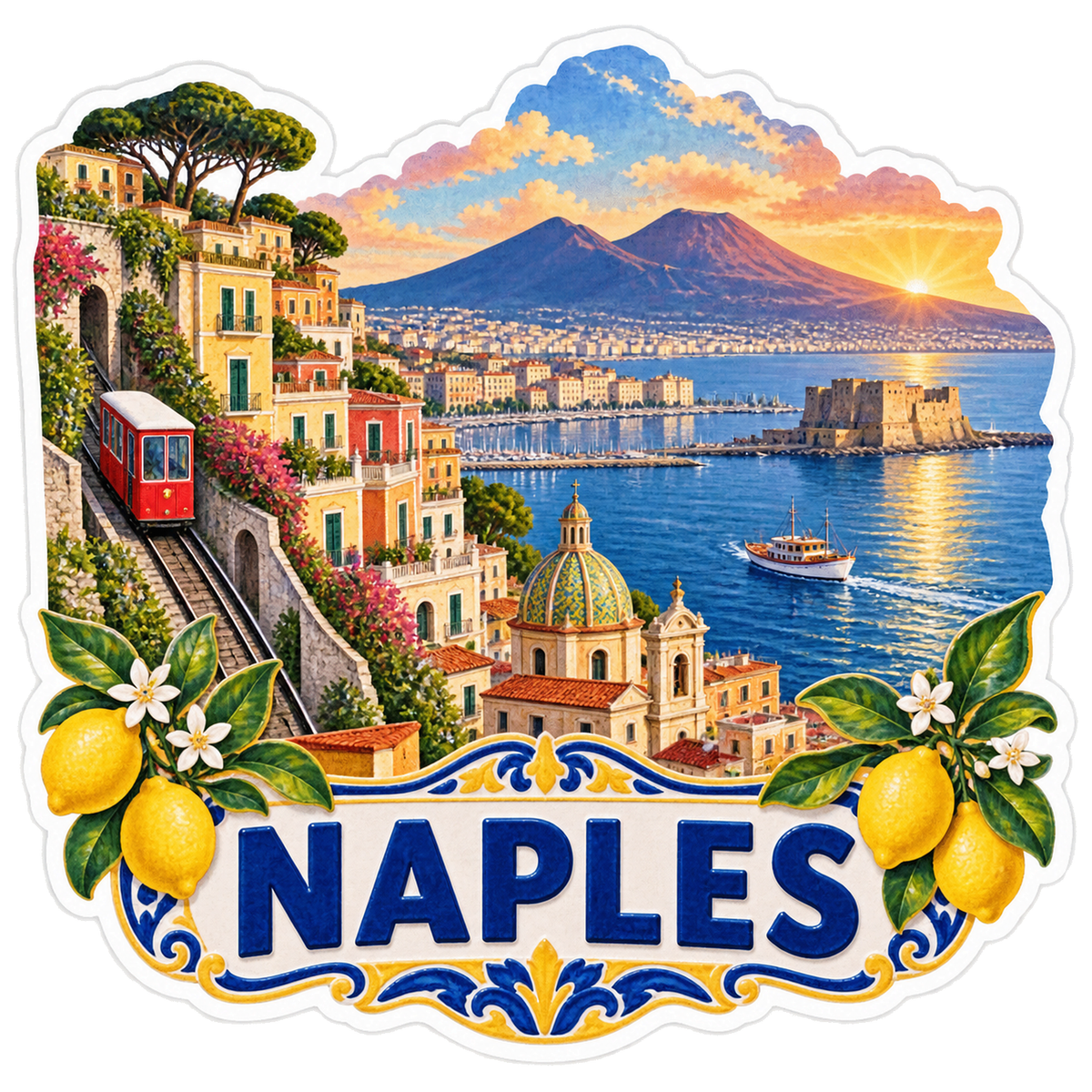 Naples Bay Vesuvius Funicular Vinyl Sticker Decal