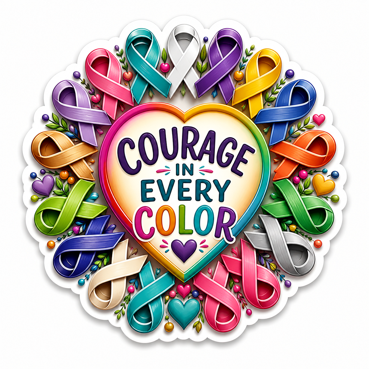 Courage in Every Color Ribbon Wreath Vinyl Sticker Decal