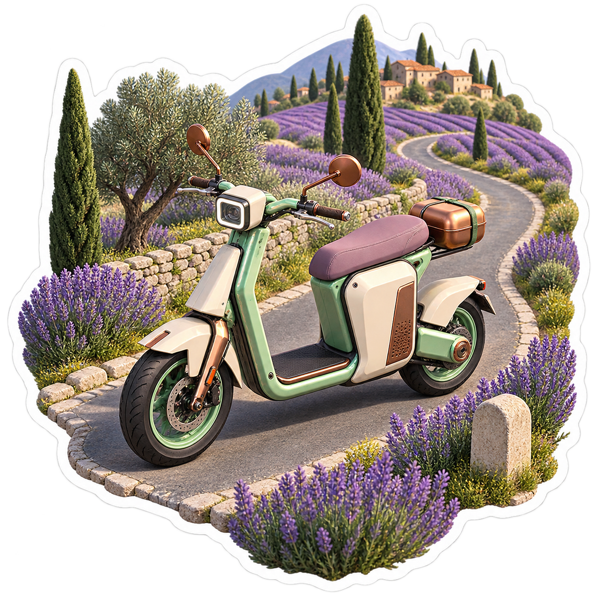 Lavender Electric Scooter Ribbon Road Vinyl Sticker Decal