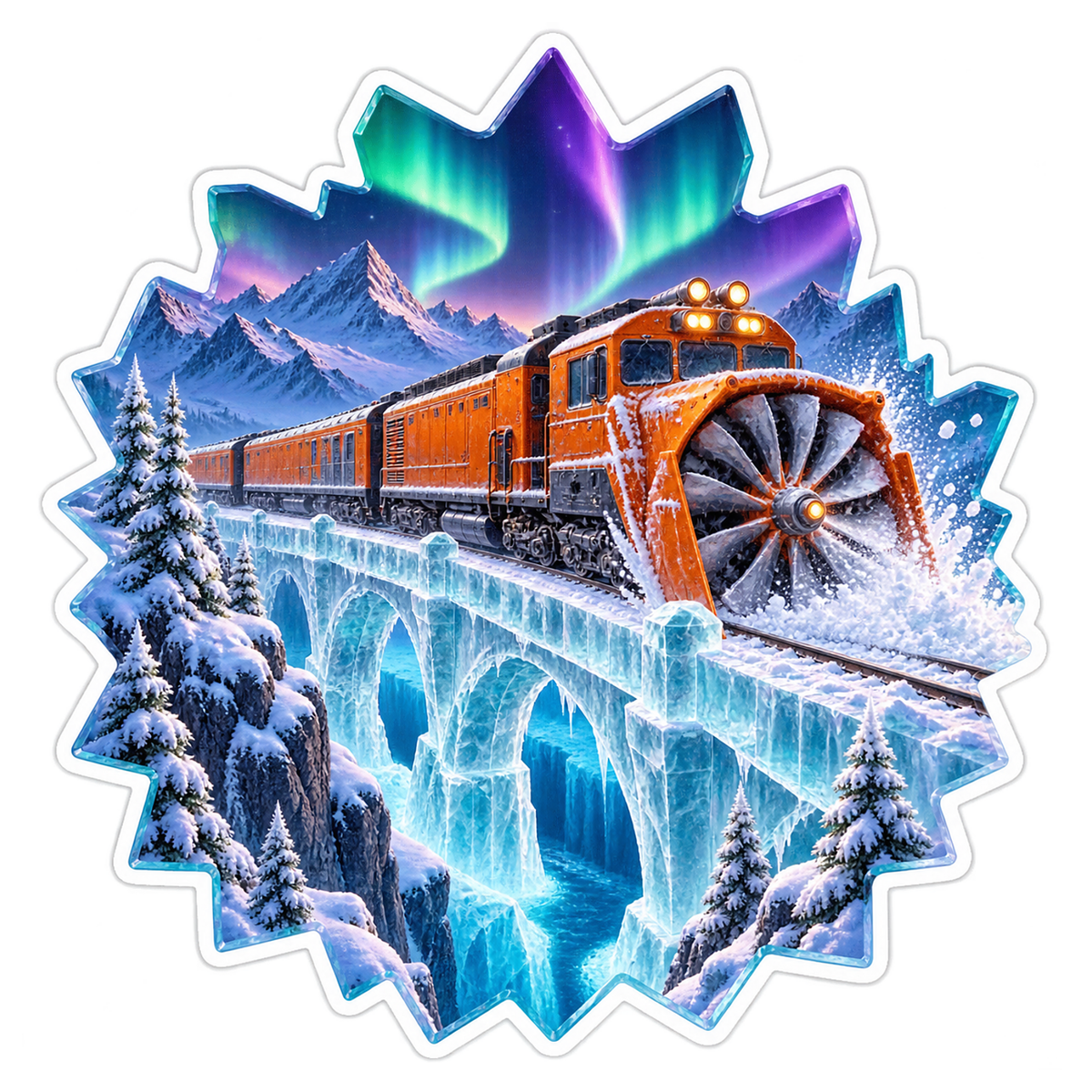 Aurora Rotary Snow Train Ice Bridge Vinyl Sticker Decal