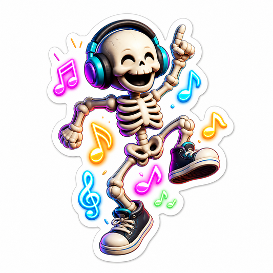 Dancing Skeleton Headphones Music Notes Vinyl Sticker Decal