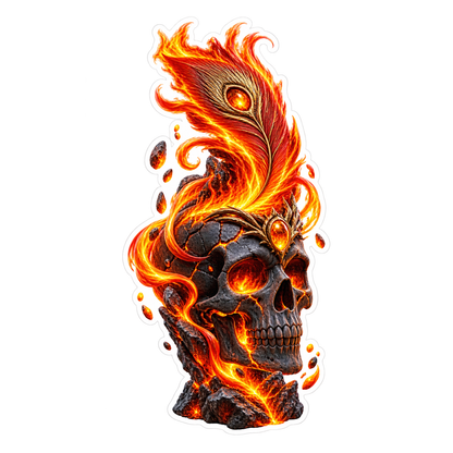 Skull with Orange Fire Phoenix Rising Vinyl Sticker Decal