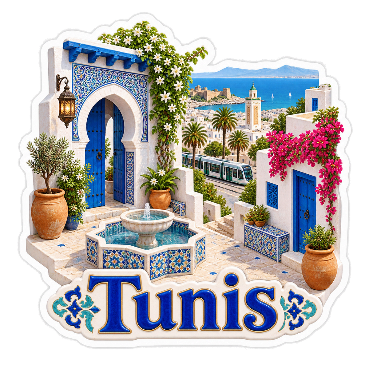 Tunis Blue Medina Jasmine Tram Vinyl Sticker Decal