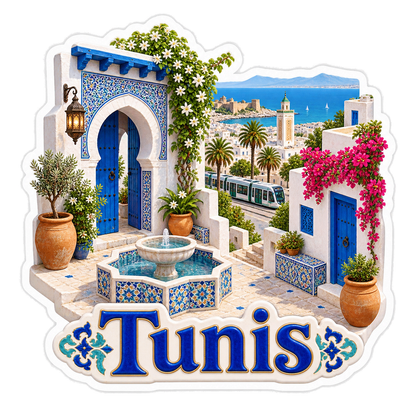 Tunis Blue Medina Jasmine Tram Vinyl Sticker Decal