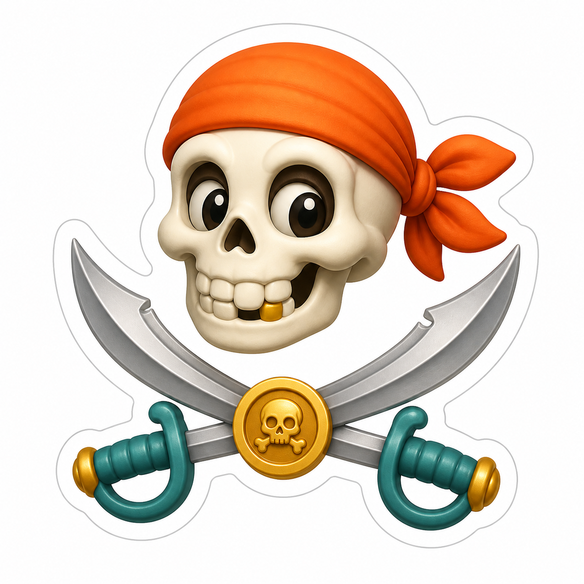 Cartoon Pirate Skull Orange Bandana Swords Vinyl Sticker Decal