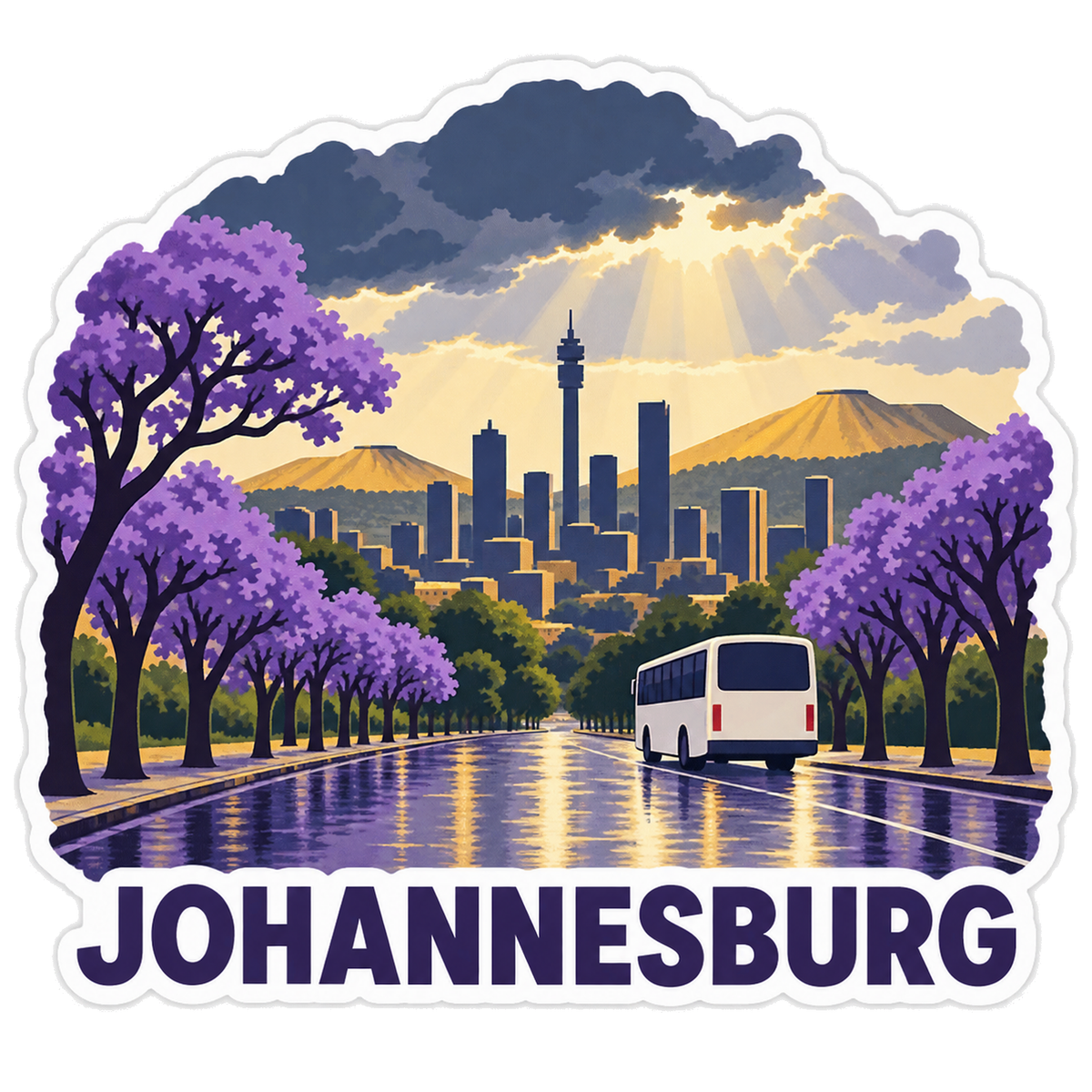 Johannesburg Highveld Jacaranda Skyline Vinyl Sticker Decal