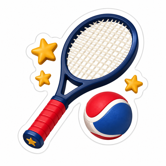 Navy Tennis Racket With Cream Strings Vinyl Sticker Decal