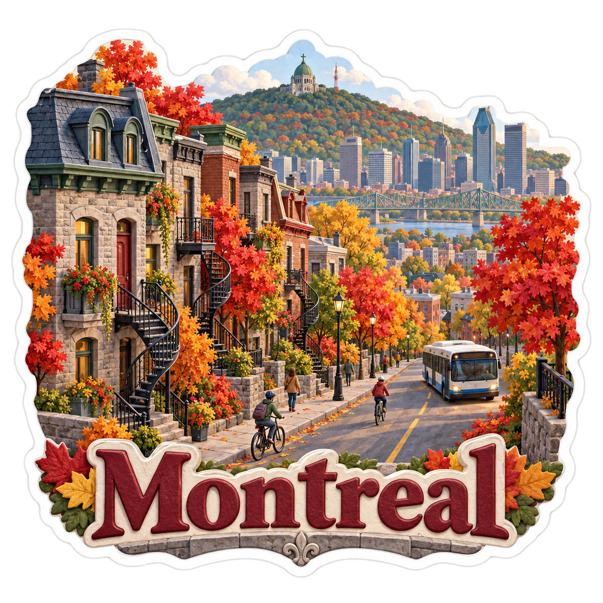 Montreal Autumn Spiral Stair Street Vinyl Sticker Decal