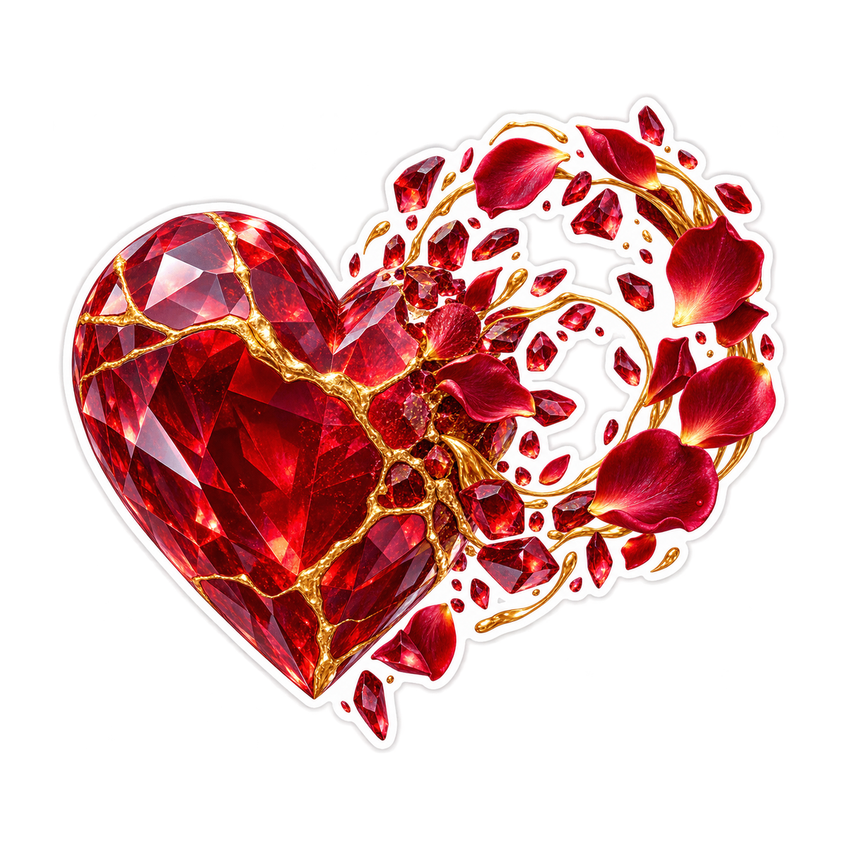 Red Gemstone Heart Breaking into Shards Vinyl Sticker Decal