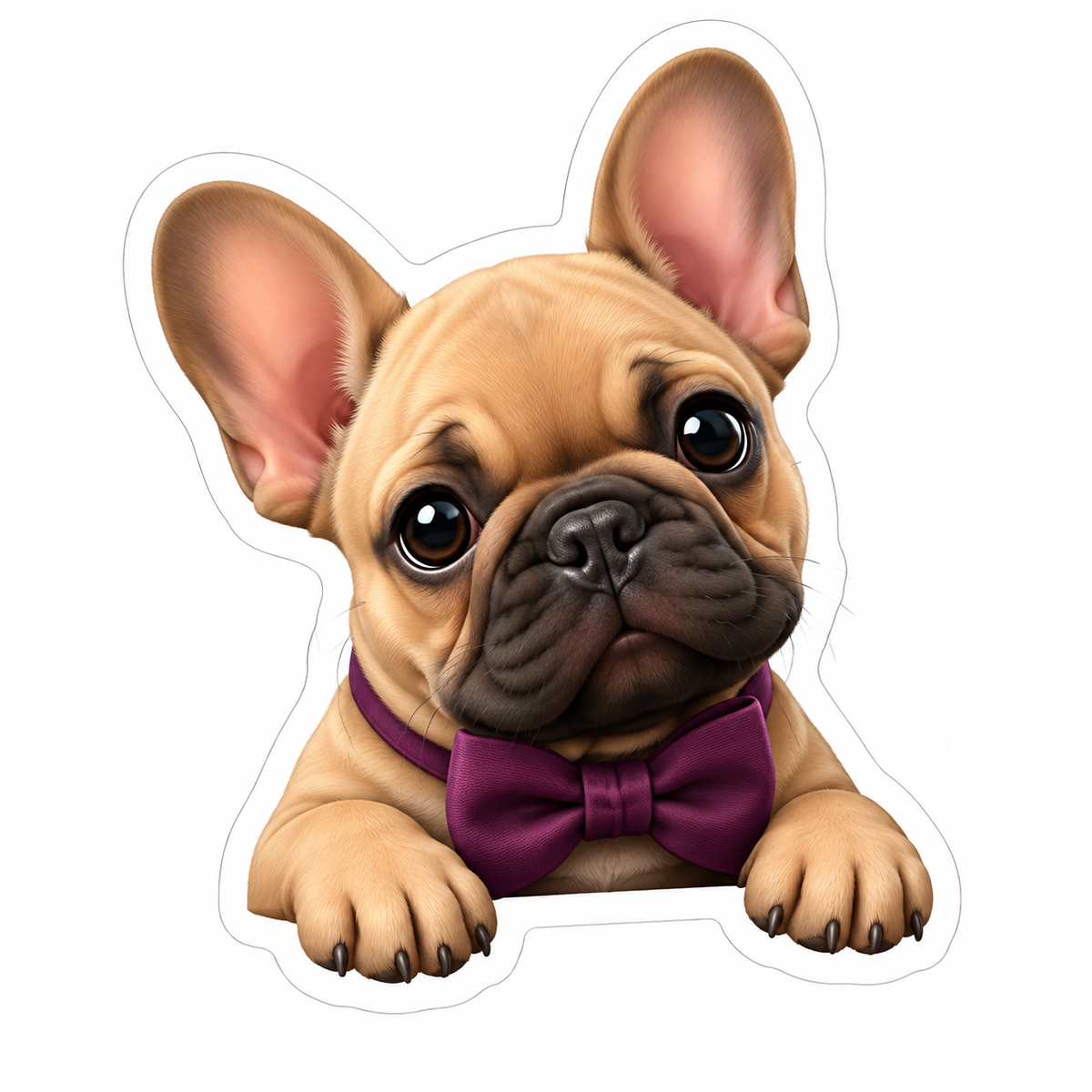 Fawn French Bulldog Puppy Purple Bow Tie Vinyl Sticker Decal