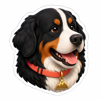 Cartoon Bernese Dog with Red Collar Vinyl Sticker Decal