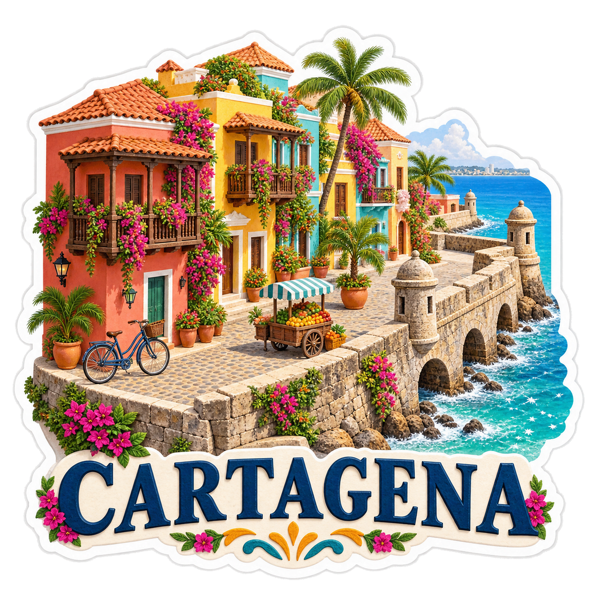 Cartagena Caribbean Balcony Seawall Vinyl Sticker Decal