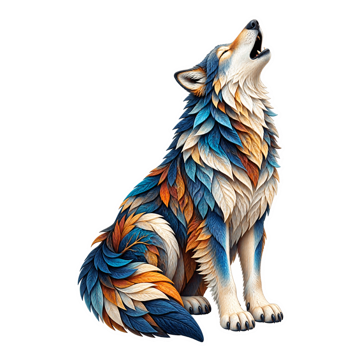Howling Wolf with Blue Gold Fur Vinyl Sticker Decal