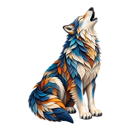 Howling Wolf with Blue Gold Fur Vinyl Sticker Decal