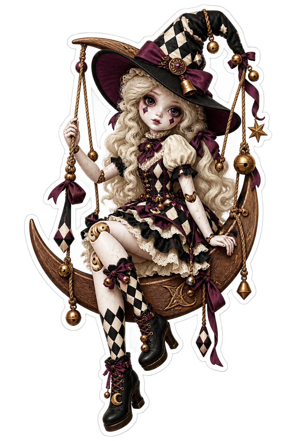 Porcelain Marionette Witch Vinyl Sticker Decal