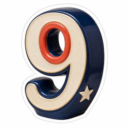 Navy Ivory Number 9 Coral Inset Gold Star Vinyl Sticker Decal