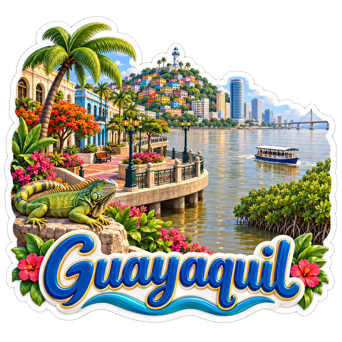 Guayaquil Tropical Riverfront Iguana Vinyl Sticker Decal