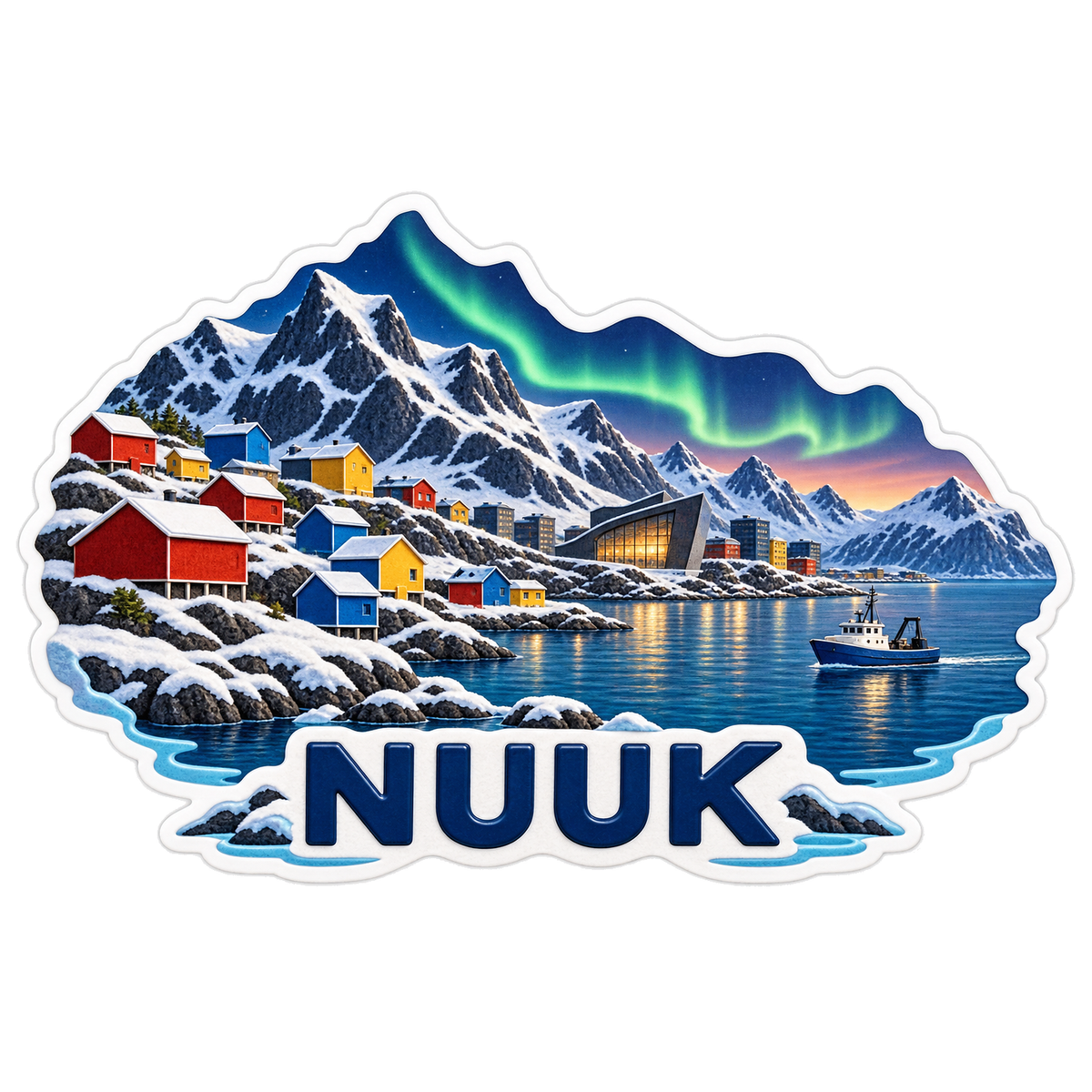 Nuuk Arctic Harbor Aurora Vinyl Sticker Decal