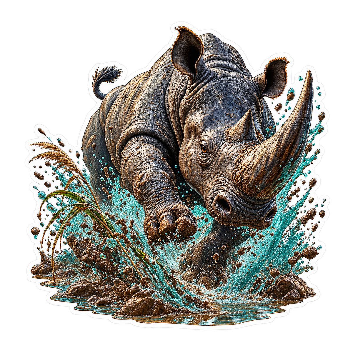 Rhinoceros Mud Charge Vinyl Sticker Decal
