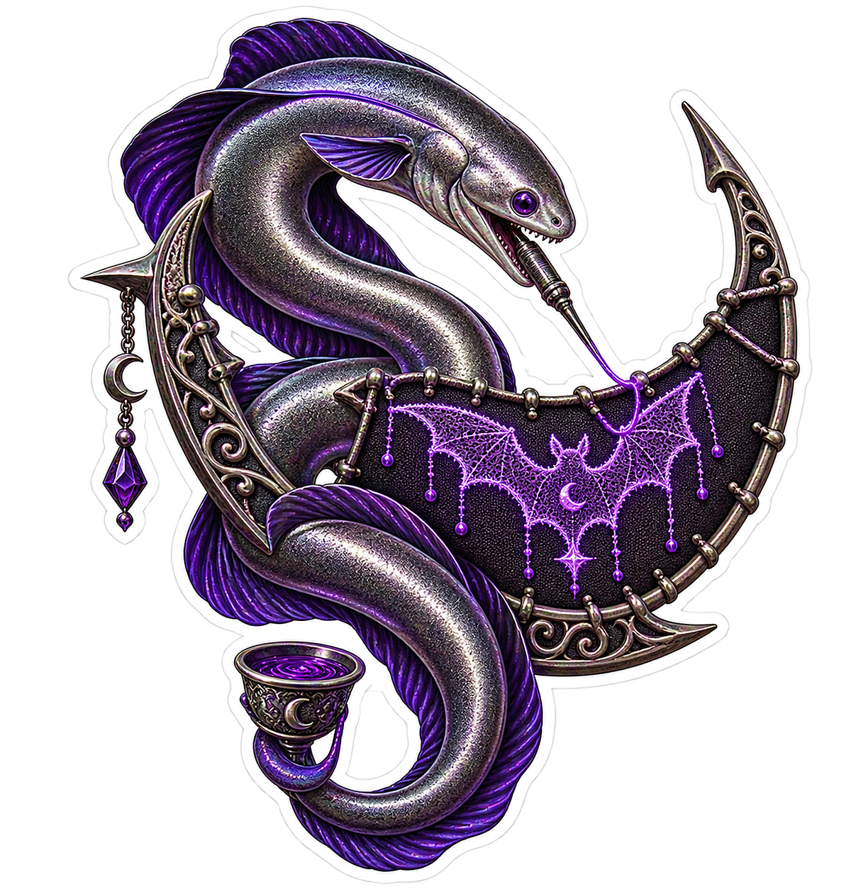 Embossed Pewter Ribbon Eel Spectral Tattoo Loom Vinyl Sticker Decal