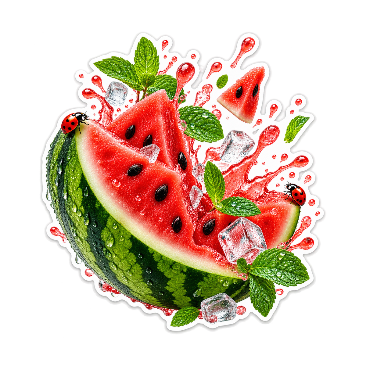 Watermelon Slice with Splash and Mint Vinyl Sticker Decal