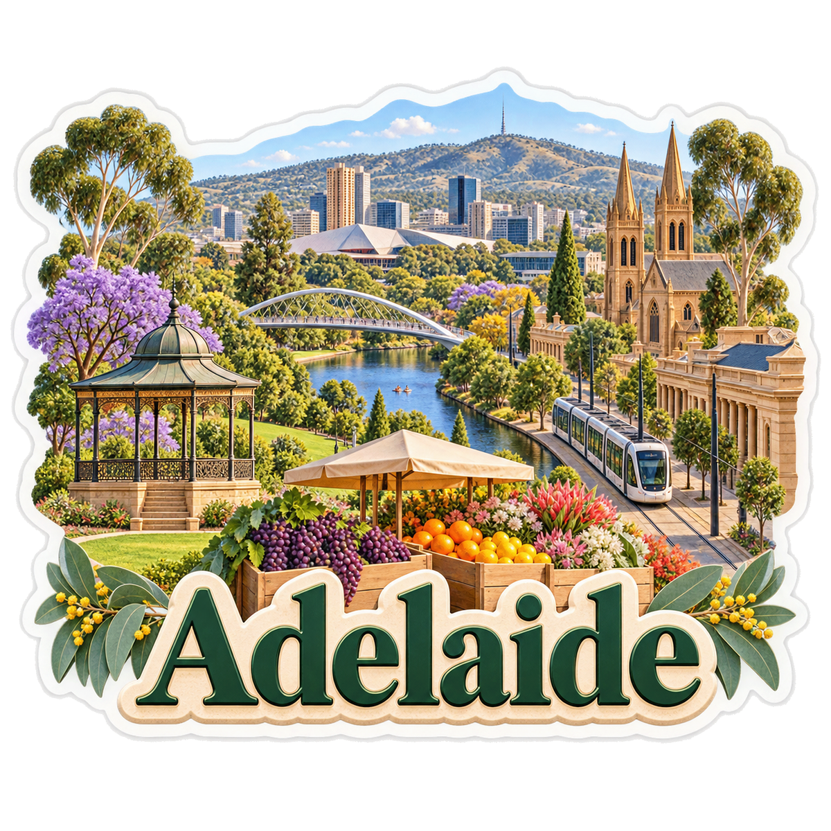 Adelaide Parklands River Tram Market Vinyl Sticker Decal