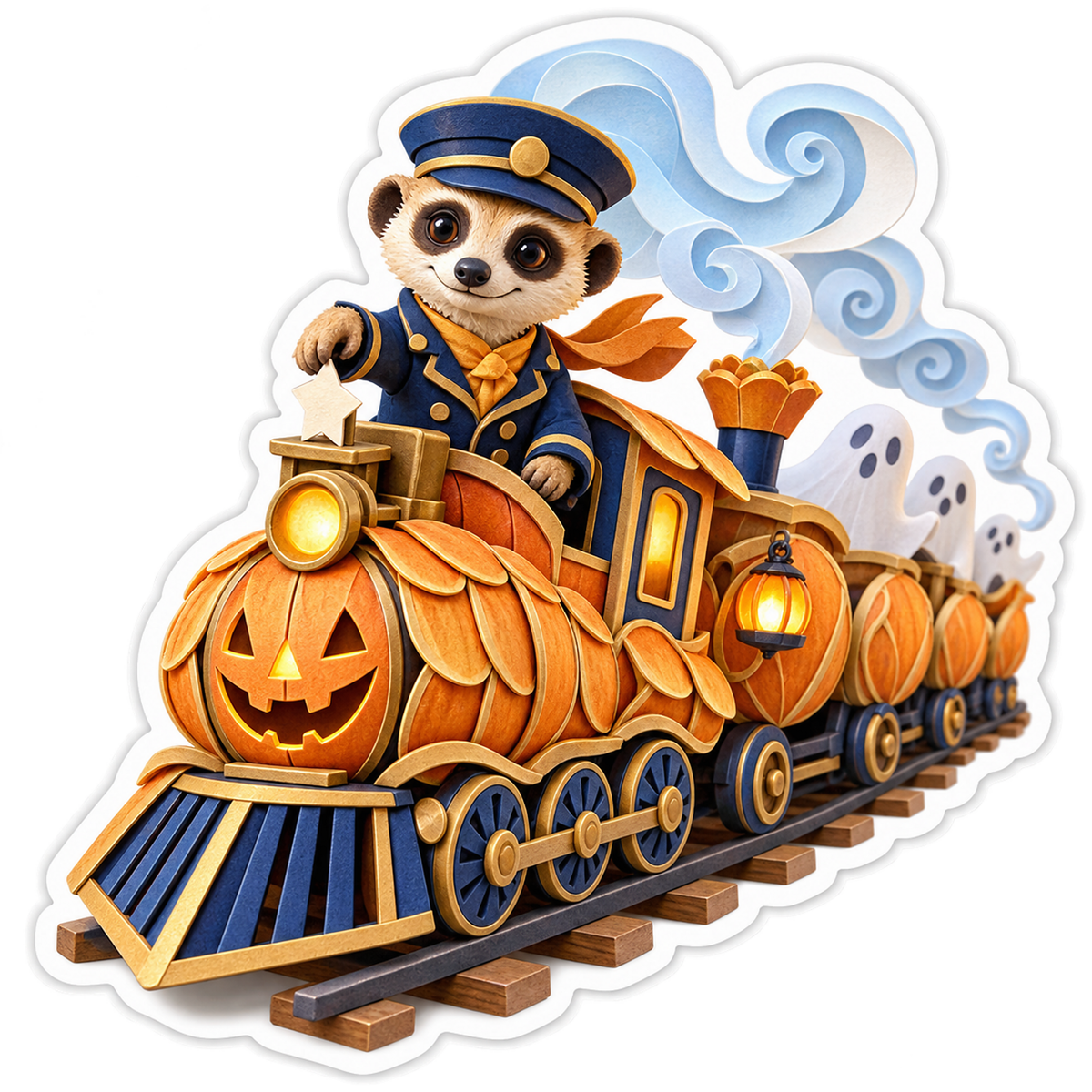 Layered Paper Meerkat Pumpkin Seed Ghost Train Vinyl Sticker Decal