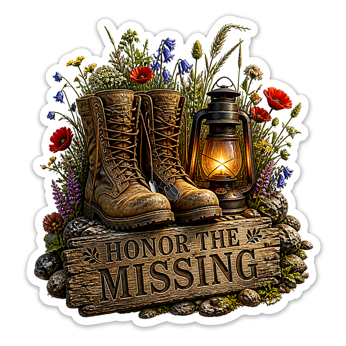 Honor the Missing Boots and Lantern Vinyl Sticker Decal