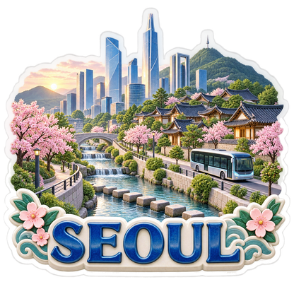 Seoul Stream Hanok Cherry Blossoms Vinyl Sticker Decal