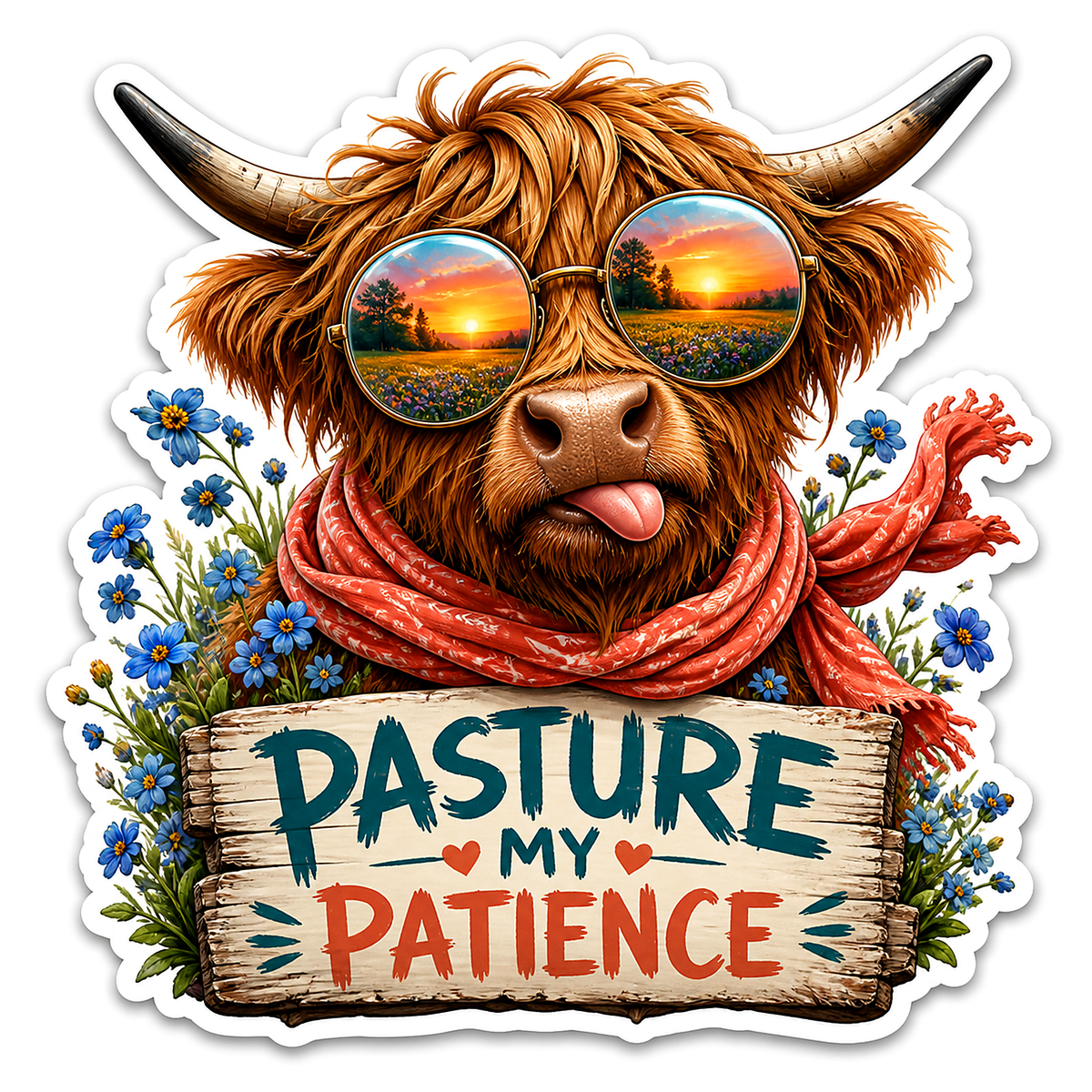 Pasture My Patience Cow with Sunglasses Vinyl Sticker Decal