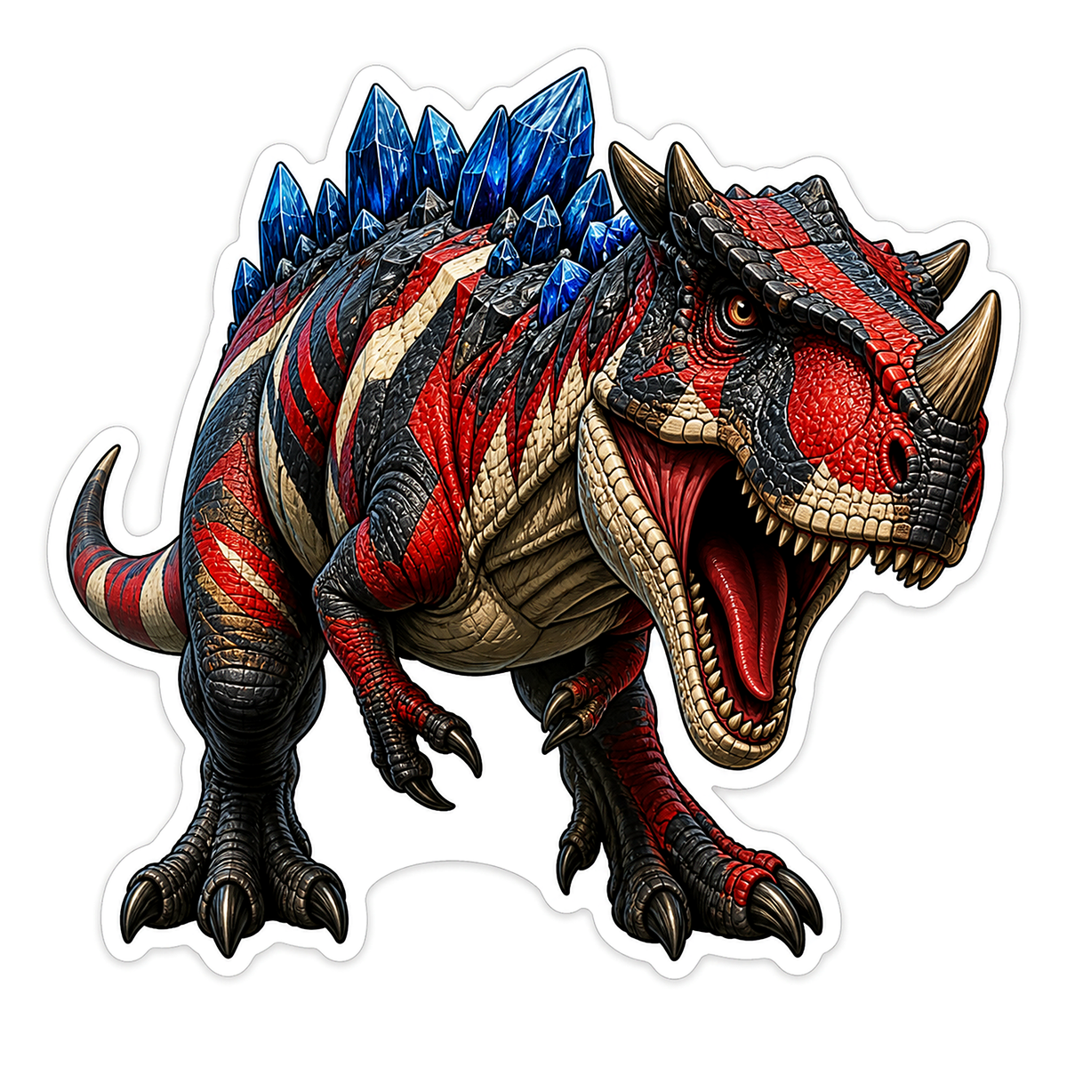 Roaring Red Black Armored Dinosaur Vinyl Sticker Decal