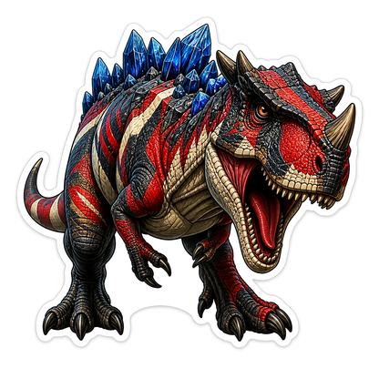Roaring Red Black Armored Dinosaur Vinyl Sticker Decal
