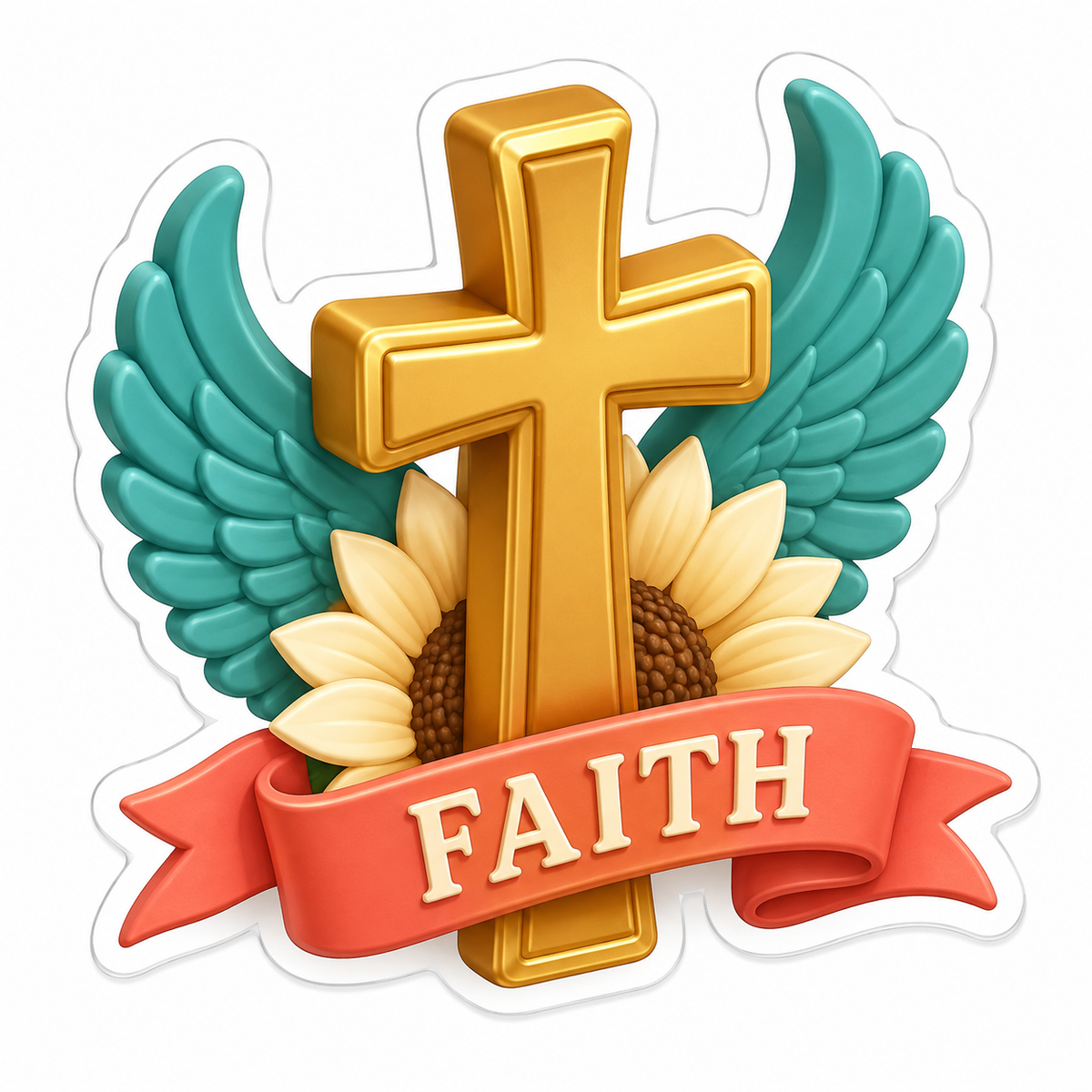 Faith Gold Cross with Teal Wings Vinyl Sticker Decal